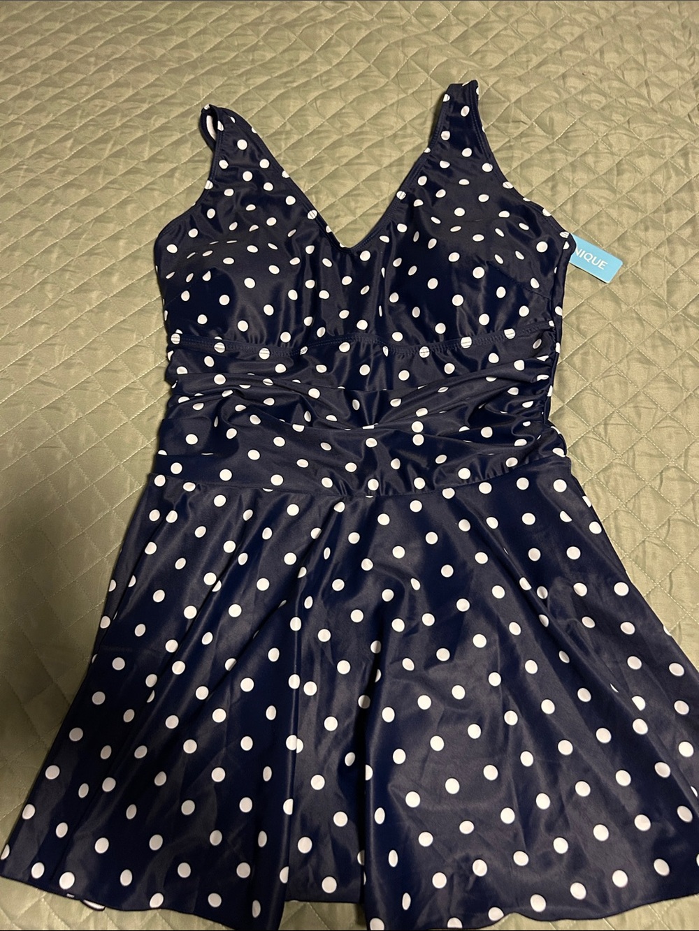 Women’s Navy Blue Polka Dot One-Piece Swimdress